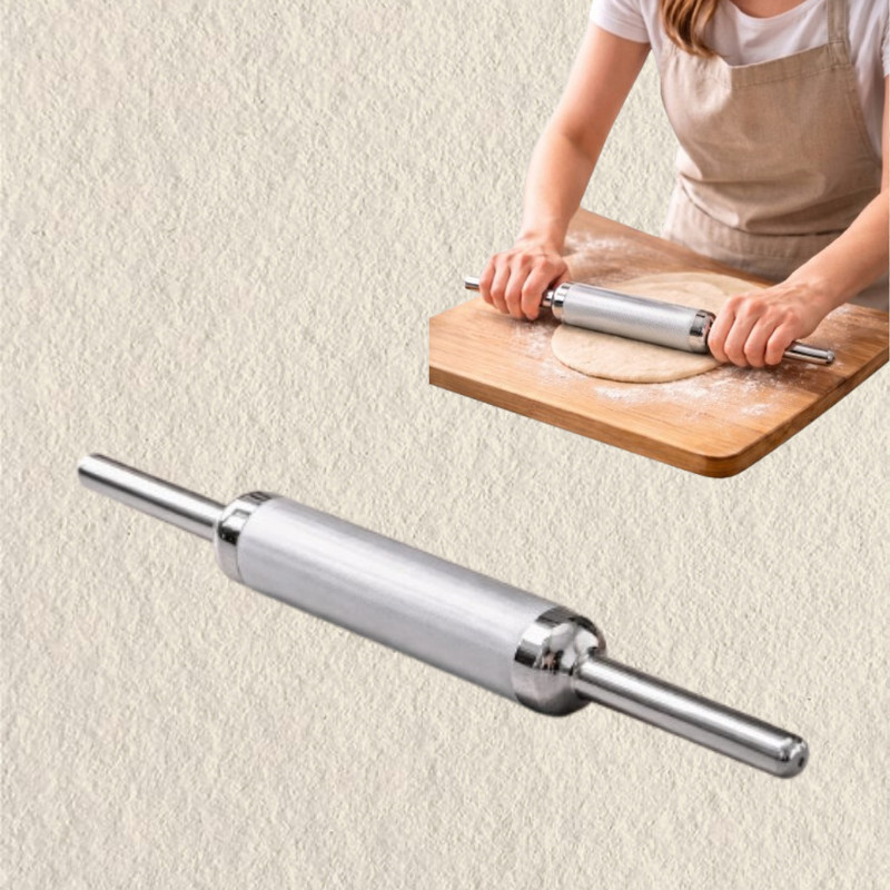AUM ART Stainless Steel Roller Pin for Kitchen Use Rolling Pin(Silver, Pack of 1)