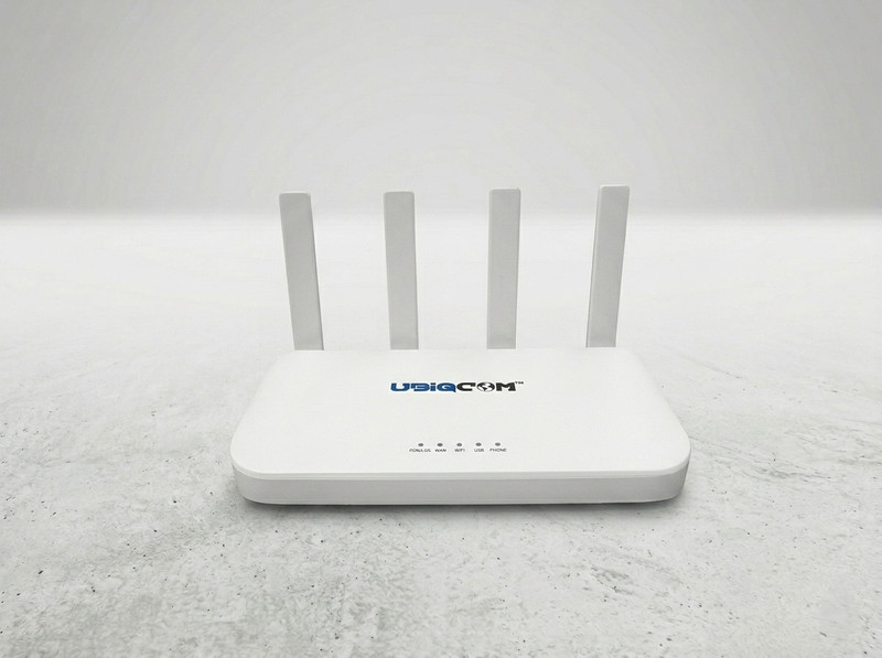 UBIQCOM WIFI-6 UB6041 GVWD FTTH XPON, 4GE+1POTS+WIFI 6 +AX1500+USB 3.0 Mesh Router 2.4 GHz, 5 GHz 1800 Mbps Wifi Speed Dual Band External Antenna ADSL (Telephone), Access Point Mode, Both (Ethernet and ADSL), Ethernet (Cable Broadband), ADSL (Telephone)(White)