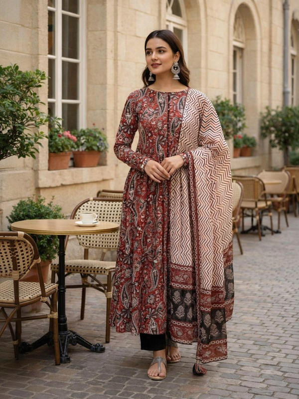 fashion hour Printed Anarkali Kurta, Bottom & Dupatta Set
