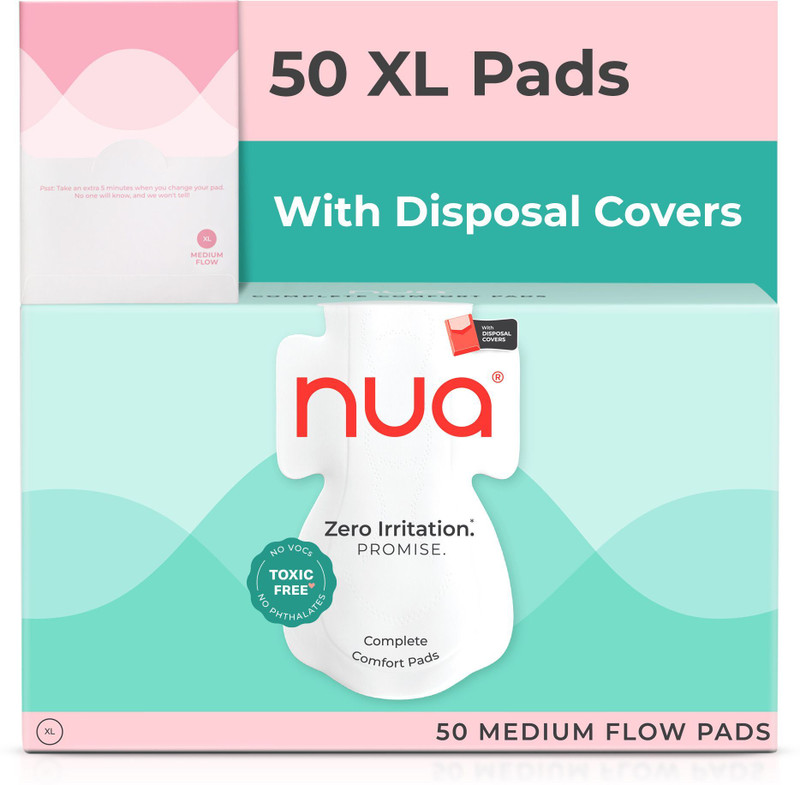 Nua Complete Comfort Pads (3XL+,5XL,4L)With Disposal Covers| Zero Irritation Promise Sanitary Pad(Pack of 12)