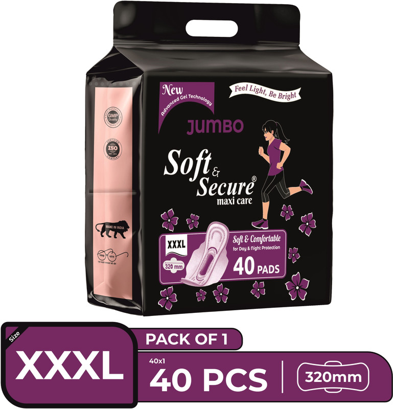 soft & secure XXXL JUMBO DRY RASH FREE SANITARY NAPKIN Sanitary Pad (Pack of 40) Sanitary Pad(Pack of 40)