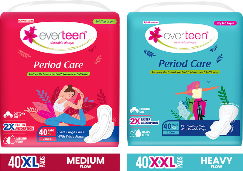 everteen 40 XL Soft Sanitary Pads and 40 XXL Dry Sanitary Pad(Pack of 2)