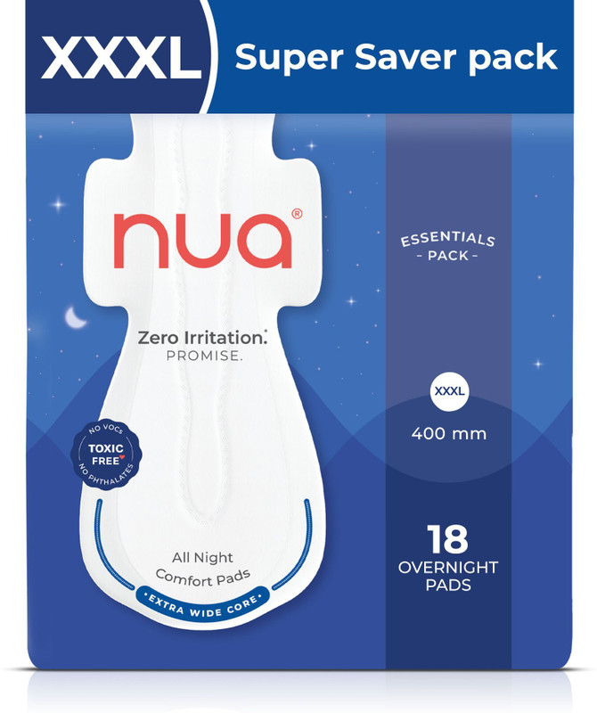 Nua All Night Comfort 400mm XXXL | Upto 12 Hours of Absorption (Pack of 18) Sanitary Pad(Pack of 18)