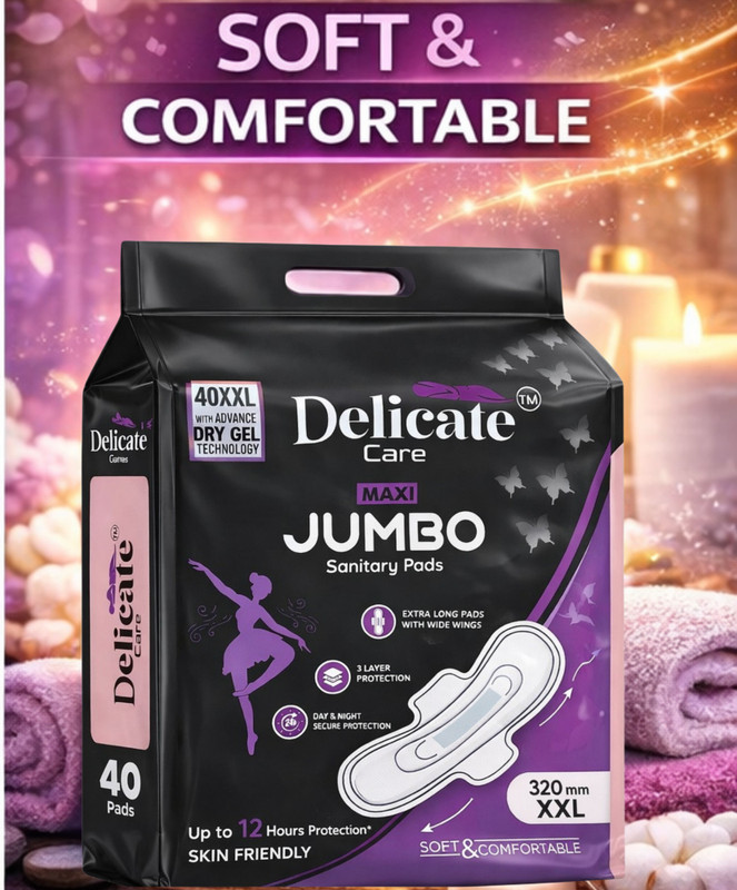 Delicate Care Maxi Jumbo Sanitary Pads XXL 40 Pads 320mm with 12 Hours Protection Sanitary Pad