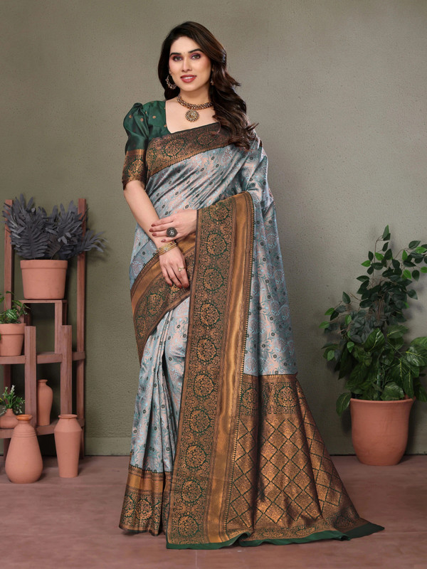 AVANTIKA FASHION Woven Kanjivaram Pure Silk, Art Silk Saree(Multicolor)