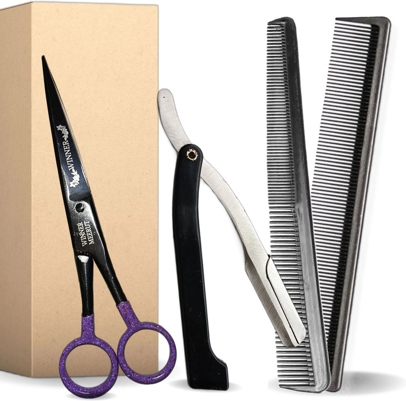 STEAD Winner 6" Scissor, Shaving Razor, Barber Combs, For Salon (Pack of 3 PCS) Scissors(Set of 1, Black)