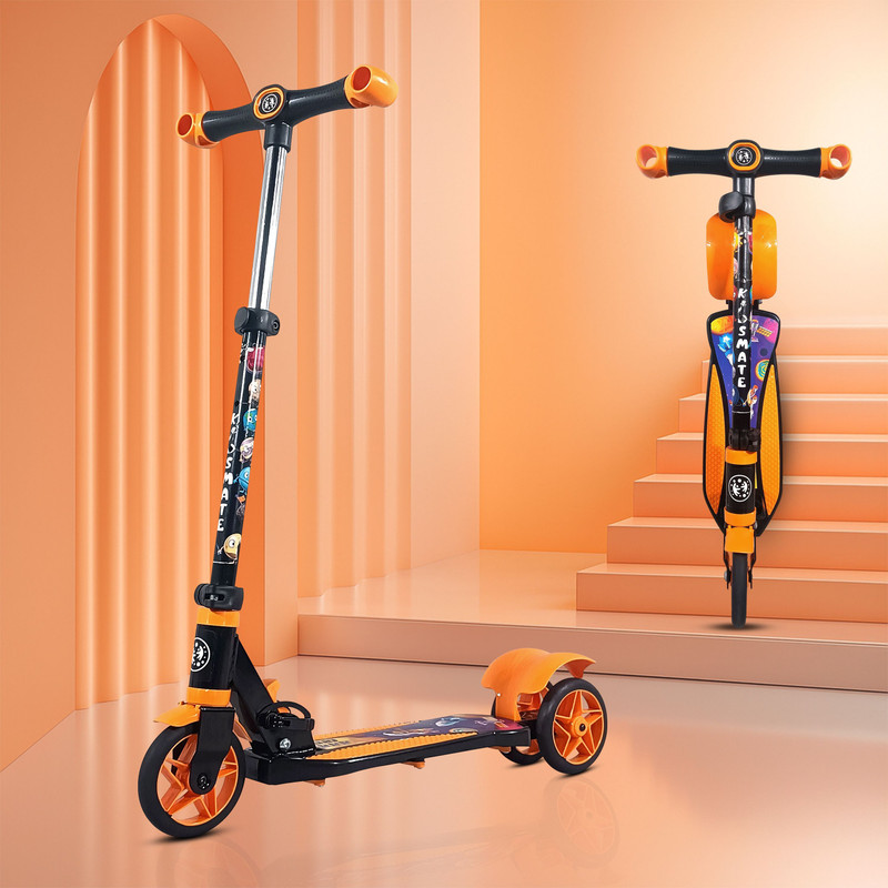 Kidsmate Razor Kick Scooter for Kids | Wide Board & 4 Adjustable Height Levels, Foldable Kids Scooter(Black-Orange, Pack of 1)