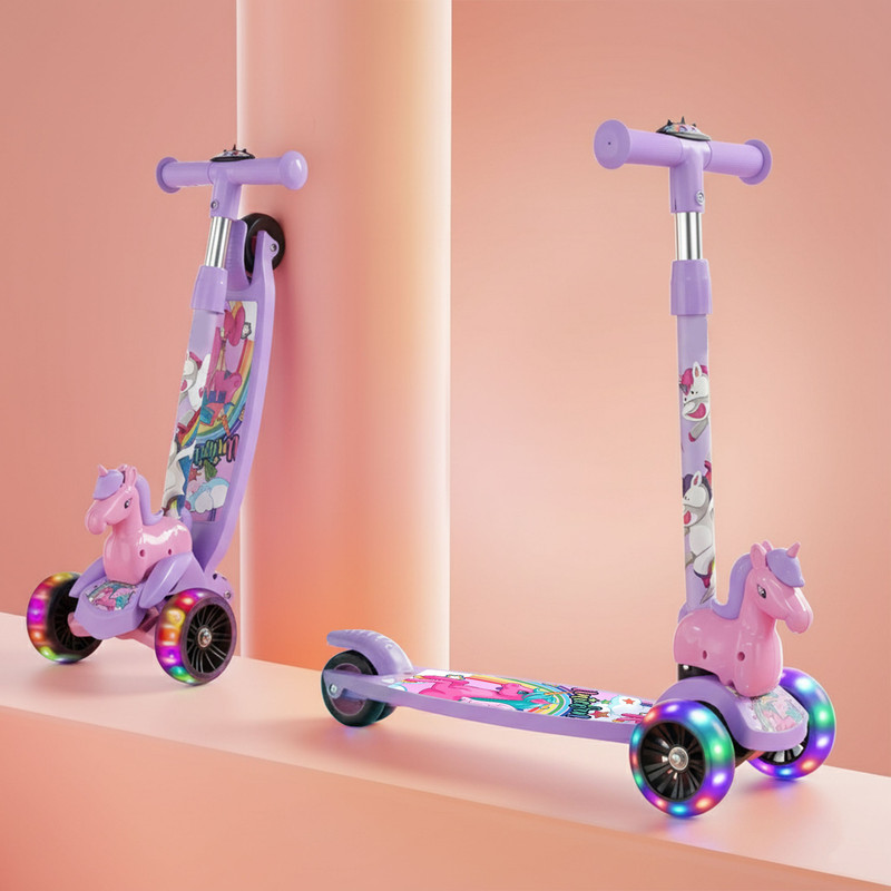 Kidsmate Unicorn Kick Scooter for Kids Age 3-8 Yrs, 3-Level Adjustable Height, LED Wheels Kids Scooter(Purple, Pack of 1)