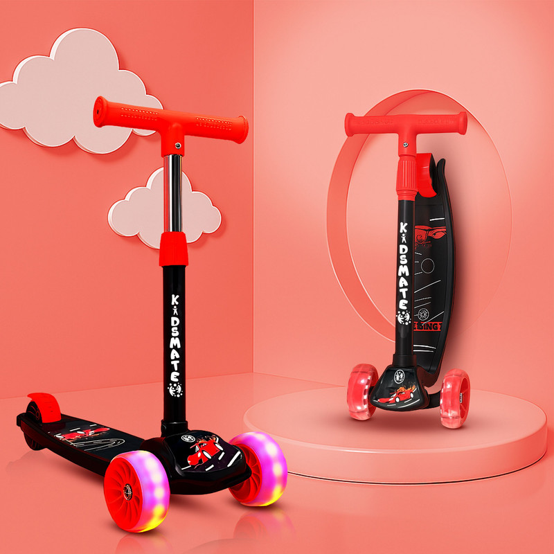 Kidsmate Rider Pro Kick Scooter for Kids | 3-Wheels with LED Light, Adjustable Height Kids Scooter(Black, Pack of 1)