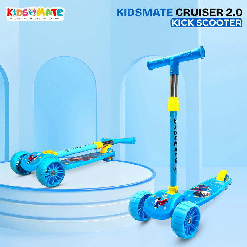 Kidsmate Cruiser 2.0 Foldable 3-Wheel Kick Scooter for Kids | 5-Level Adjustable Height Kids Scooter(Blue, Pack of 1)