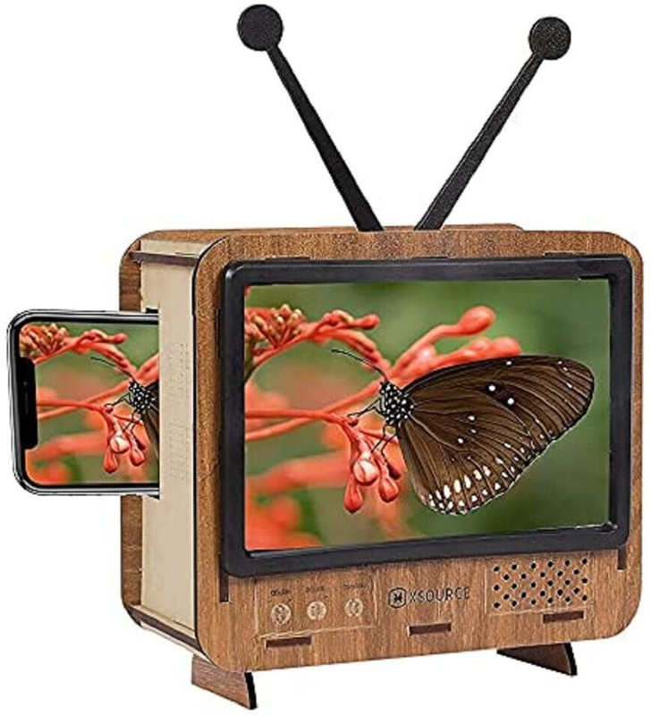 XSOURCE 7.5 inch Wooden Retro Style TV Shape Magnifying Glass Stand Mobile Magnifier Screen Screen Expander Phone
