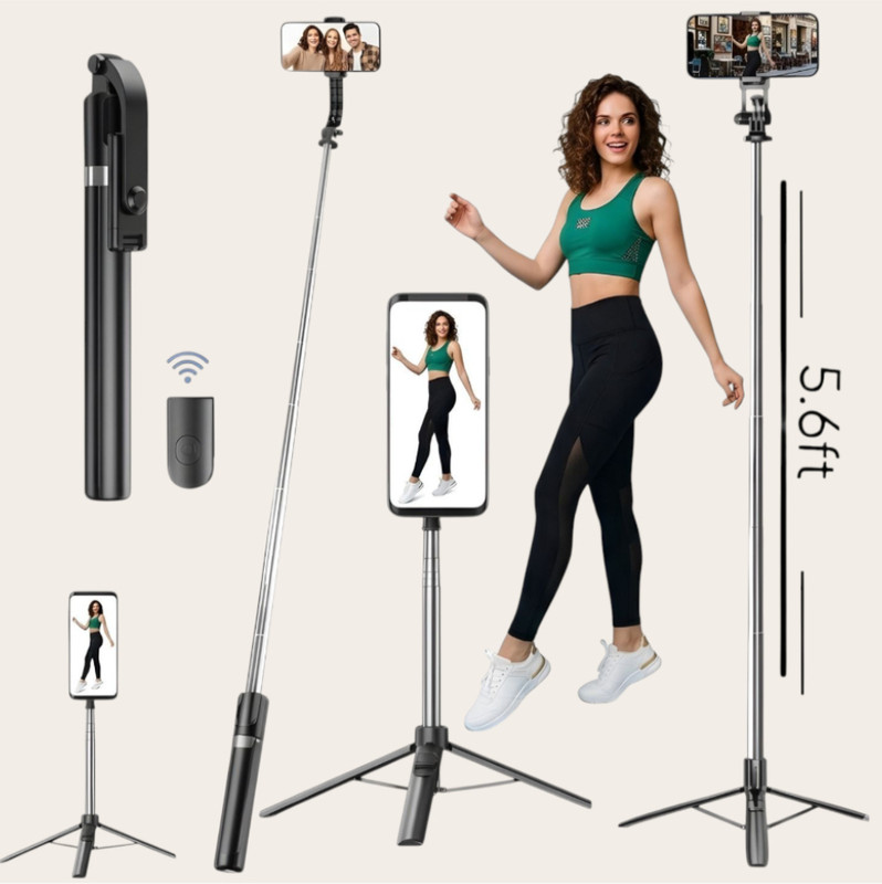 HouseOfCommon Wireless Selfie Stick Long Portable Tripod Stand with Remote Control_HQ Bluetooth Selfie Stick(Black, Remote Included)
