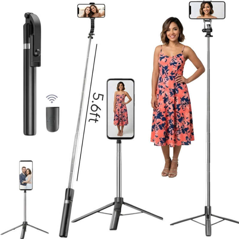 HouseOfCommon 170cm Couple Selfie Stick Portable Tripod Wireless Remote for Duo_WN Bluetooth Selfie Stick(Black, Remote Included)