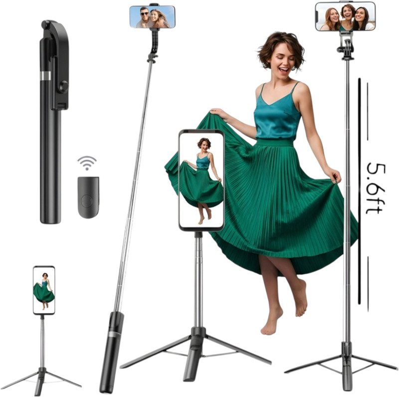 AIZINA Handheld Selfie Stick Foldable Tripod Remote for Online Class Videos_UF Bluetooth Selfie Stick(Black, Remote Included)