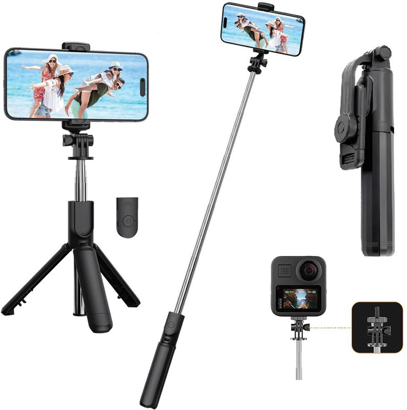 Soopii Bluetooth Selfie Stick with Tripod | Extendable & Foldable Mobile Stand | Wireless Remote | 360° Rotating | Adjustable Tripod for Android & iPhone | Portable Travel Selfie Stick for Vlogging Bluetooth Selfie Stick(Black, Remote Included)