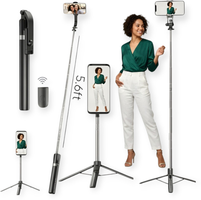 AIZINA 170cm Sightseeing Selfie Stick Stable Tripod Detachable Remote Travel_AE Bluetooth Selfie Stick(Black, Remote Included)