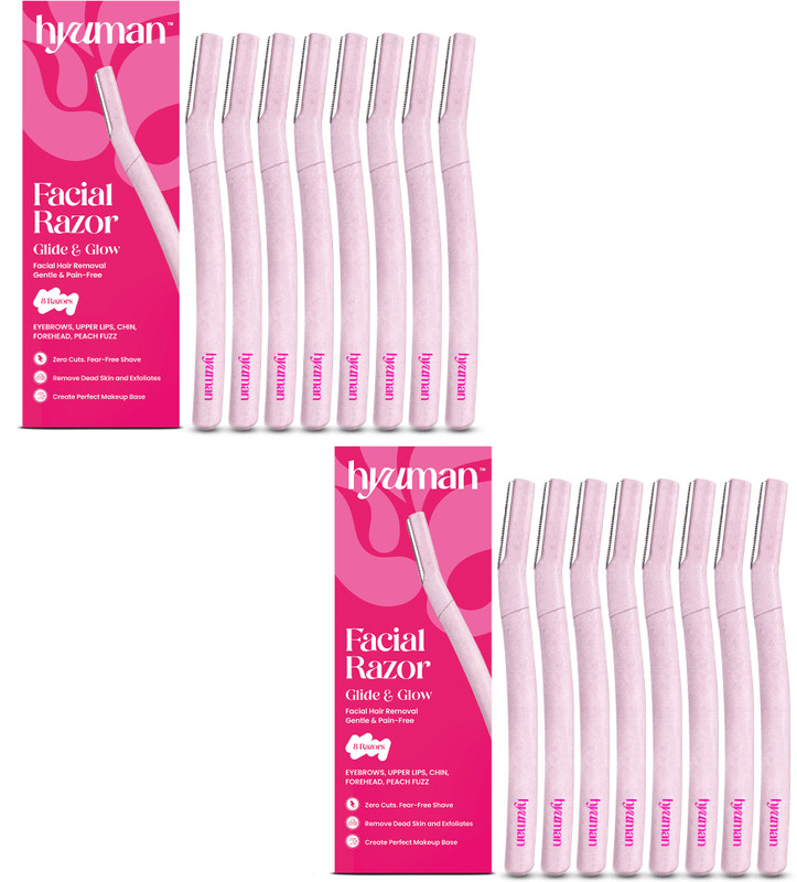 Hyuman Face Razor Glide & Glow for Facial Hair, Reusable, Eyebrows,Upper Lip,Chin, Women(Pack of 16)