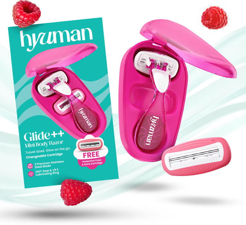 Hyuman Glide++ Mini Body Razor for Women|3 Blades|Aloe & Vit E Bar|Extra Cartridge, Women(Pack of 2)