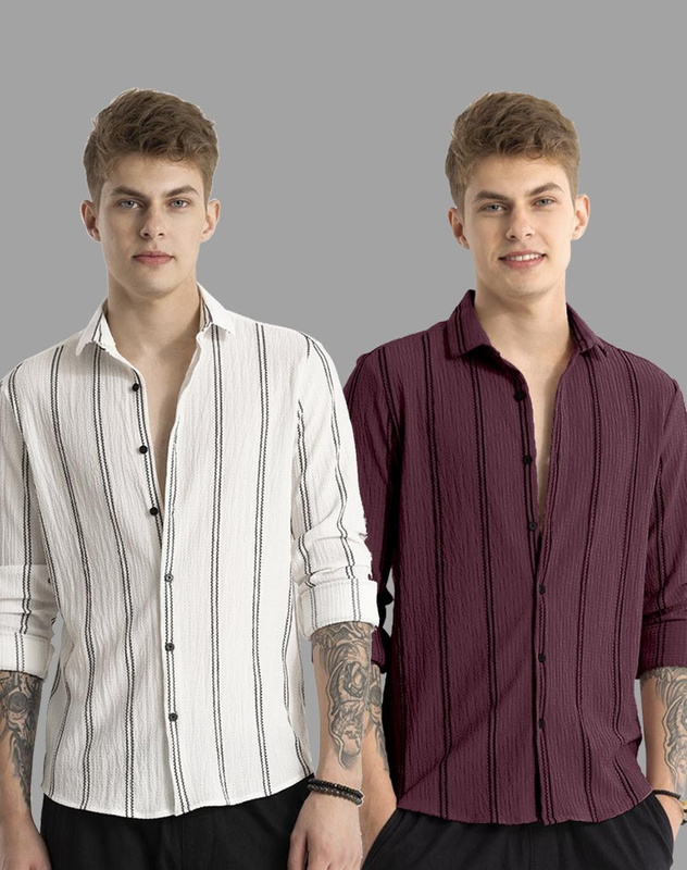 TIGERSNAKE Men Solid Casual White, Purple Shirt deal from shopsy