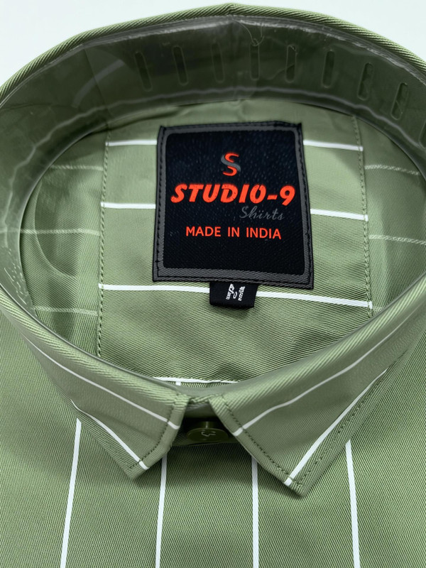 STUDIO-9 Men Striped Casual Light Green Shirt