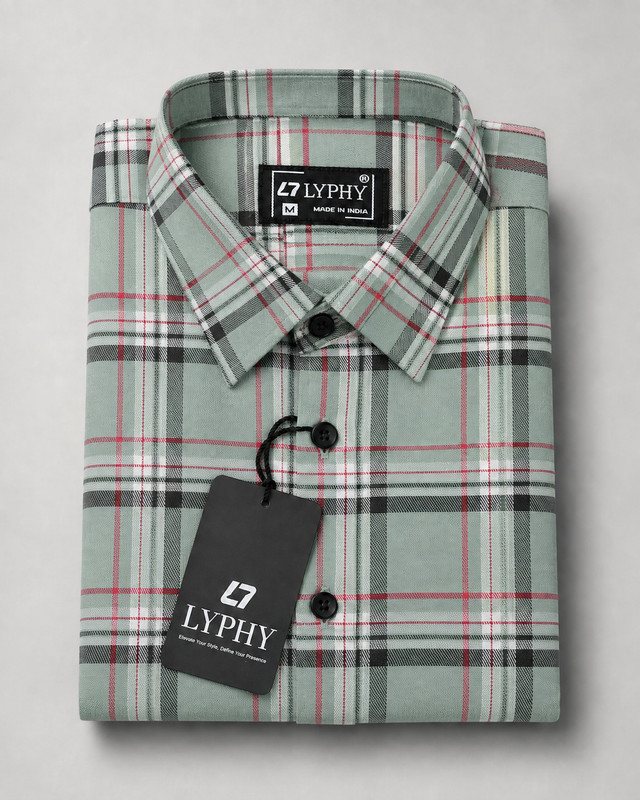 Lyphy Men Checkered Casual Green, Red Shirt