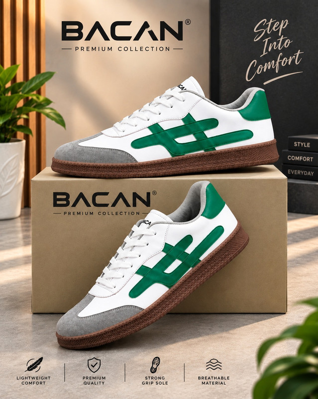 Bacan Men's Casual Lace-Up Sneakers | Low-Top Fashion Shoes for Daily Wear Sneakers For Men(Multicolor)