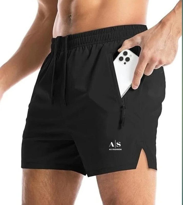 AS FASHION Solid Men Black Running Shorts