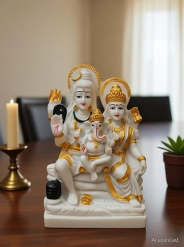tej Shiv Parivar Statue Murti God Shiva Idol Showpiece - (PolyResin, White) Decorative Showpiece - 12 cm(Polyresin, White)
