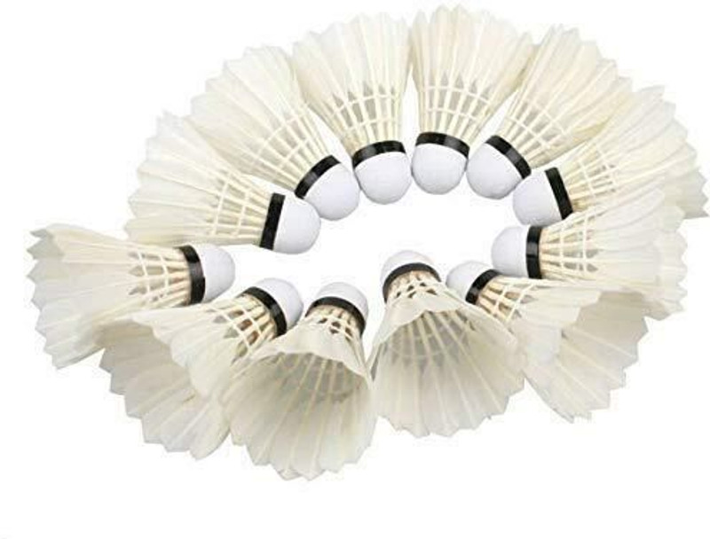 VITAL SPORTS CLUB Feather Badminton Shuttlecock | Durable High Speed Feather Shuttle - White(Medium, 77, Pack of 10)