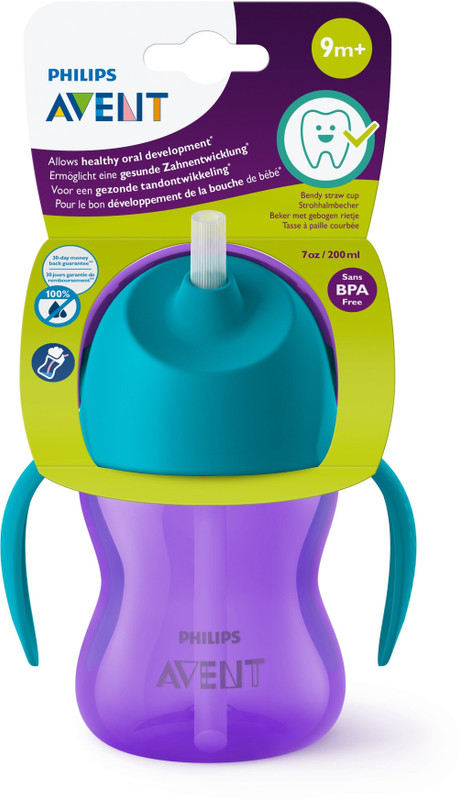 Philips Avent Straw Cup SCF796/00 | Assorted Color | 9M+ age | BPA free | Pack of 1(Blue, Purple)