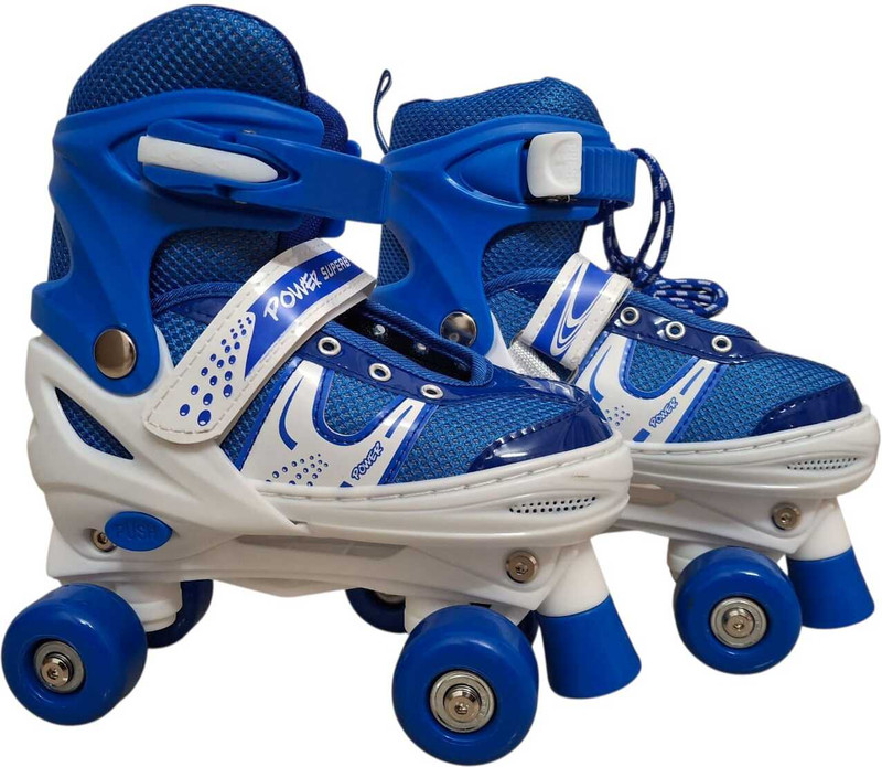 NAVRANGI Quad RollerSkates with front break adjustable size for kids age 5-12 years Quad Roller Skates - Size 5-12 UK (Blue) Quad Roller Skates - Size 5-12 UK (Blue) Quad Roller Adults Size  5 UK - 9 UK(Adjustable, Advanced, Blue)