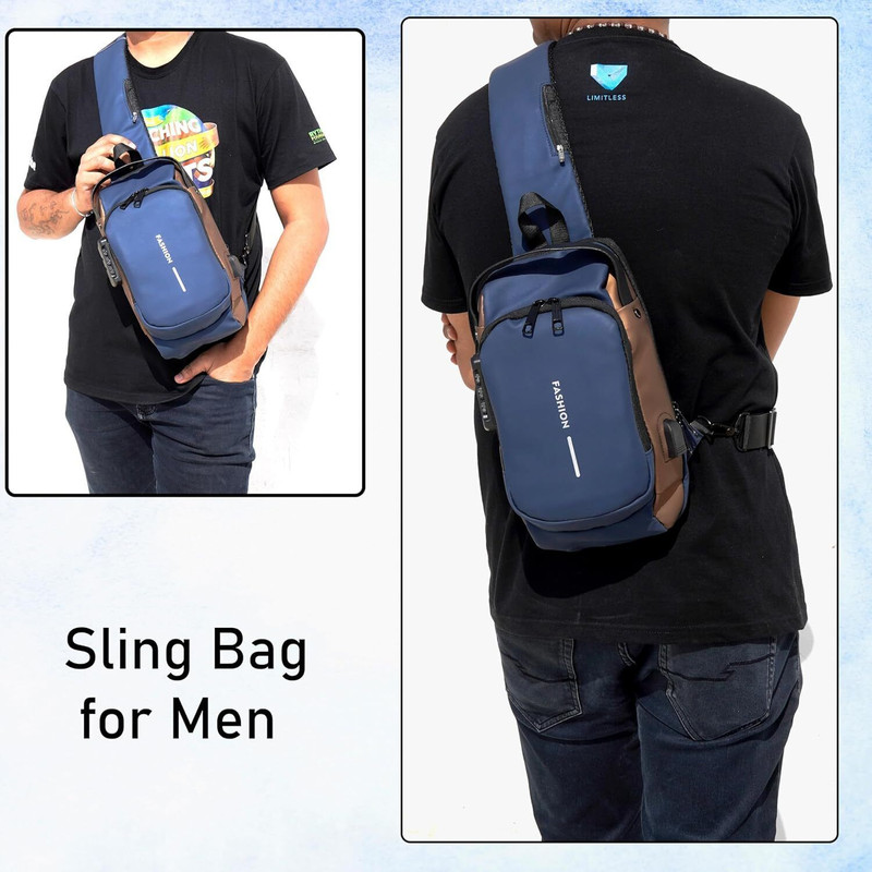 LUHI Black Sling Bag Unisex Side With Inbuilt Charging Port