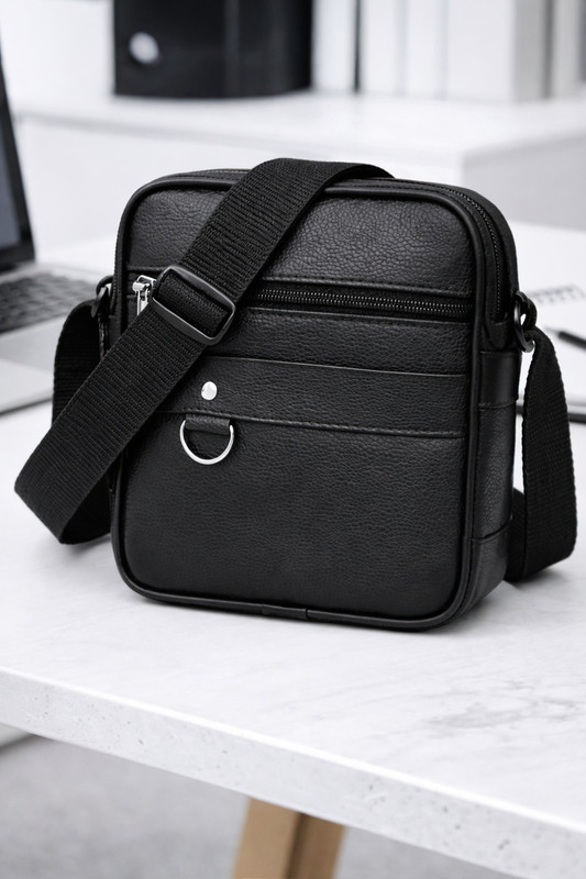 CRAR Professional Black PU Leather Messenger Bag | Stylish Compact Office Bag MESSANGER BAG MENS & BOYS(Black)