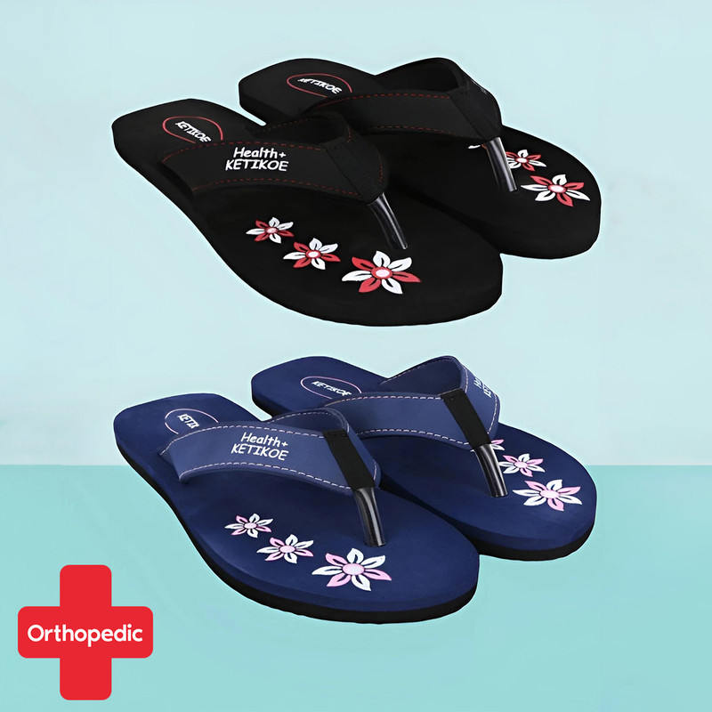 KETIKOE Women's Slipper Ortho-Care Trending Colorful Printed Chappal (Pack of 1) Slippers