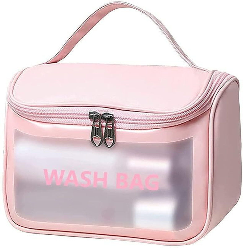 ZENOVISTA Travel Toiletry Bag Clear Cosmetic Wash Bag Cosmetic Makeup Bag Zipper (Pink) Small Travel Bag  - MEDIUM(Pink)