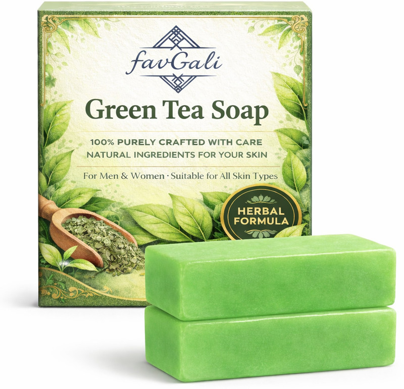 favGali Handmade Green Tea Bath Soap for Men Women and All Skin Types(2 x 100 g)