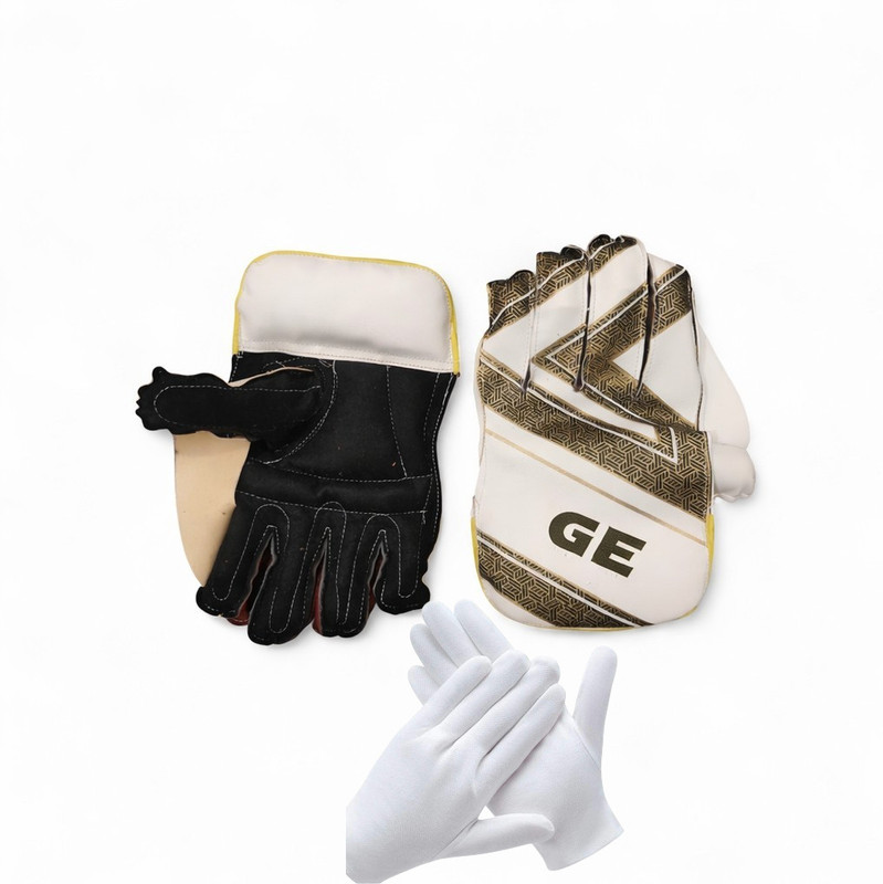 Garg Enterprises KEEPING GLOVES PRINT GOLD AND INNER Wicket Keeping Gloves(GOLD WHITE BLACK)