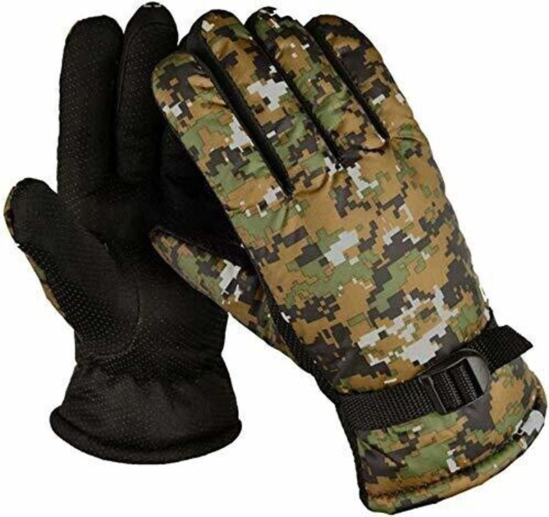 Krystle Men's and Women's Woolen Warm Army Printed Gloves (Green, Free Size) Climbing Gloves(multygreen)