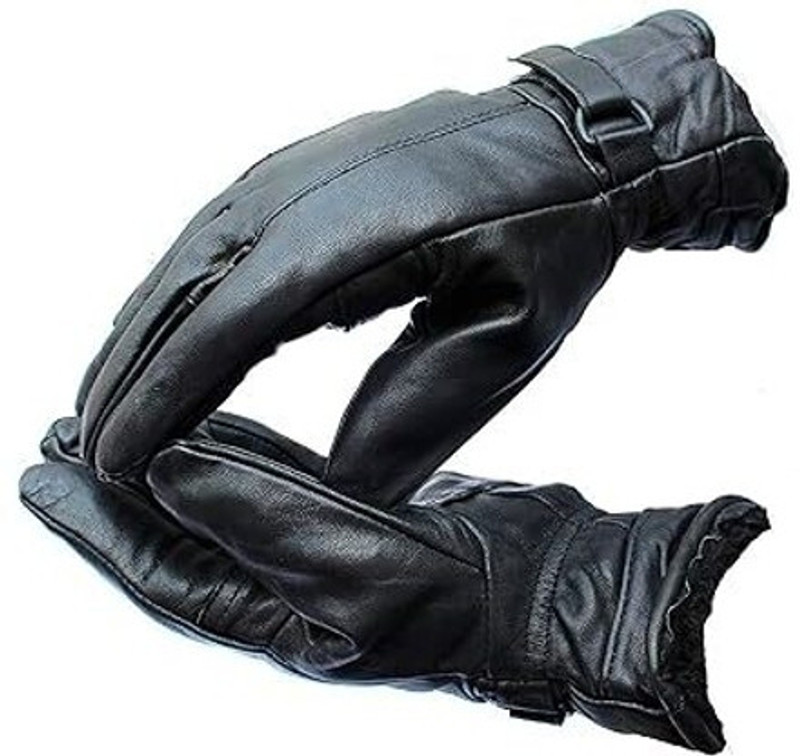 Yeahmom Rexine Leather Fur Insulated Winter Motorcycle Bike Riding Glove Riding Gloves(Black)
