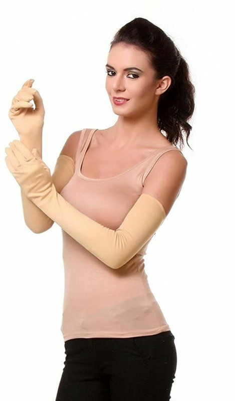 Amalya unisex Cotton Full Arm/Hand Sleeves Glove For SummerWinter,Dust & Sun Protection Cycling Gloves(Khaki)