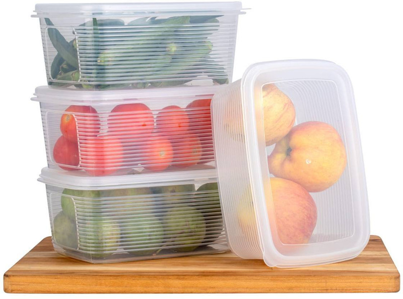 STARKENDY Plastic Fridge Storage Containers Kitchen Fruit Vegetable Storage Basket Box Dabba Storage Basket(Pack of 4)