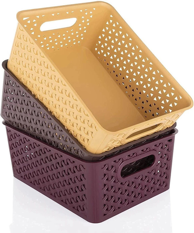 Quickmart Plastic Plastic 3 Pieces Big Size Rectangular Solitaire Storage Basket (Pack of 3) Storage Basket(Pack of 3)