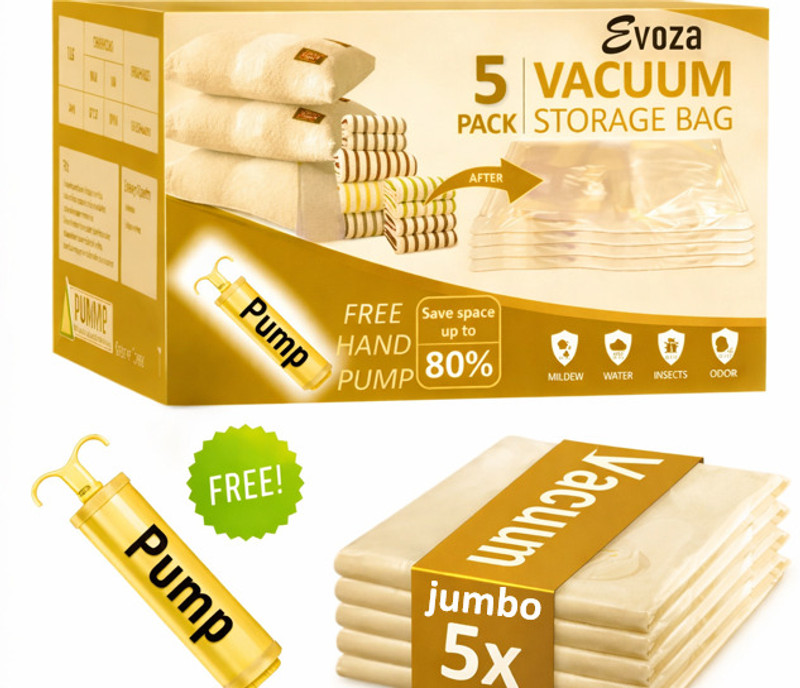 HASRU Plastic Vacuum Compression Storage Bags With Hand Pump - Jumbo, 5-Pack Travel Storage Vacuum Bags(Pack of 5)