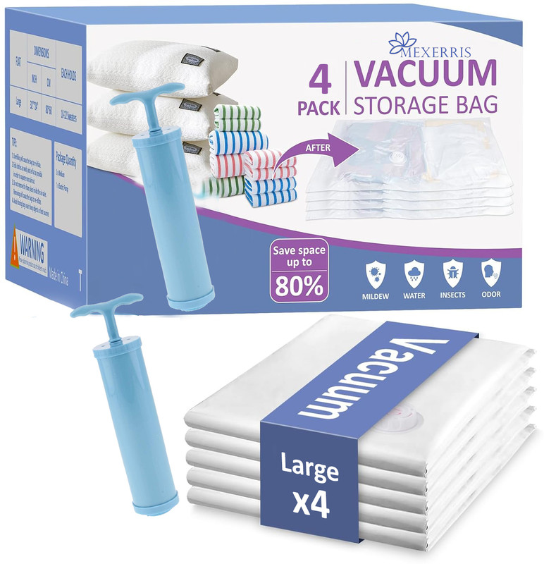 MEXERRIS Xl 4 piece large premium vacuum storage bag with manual pump Travel Storage Vacuum Bags(Pack of 4)