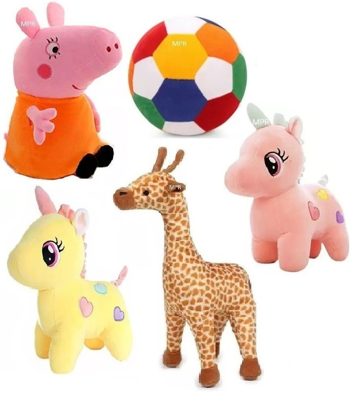 MPR ENTERPRISES Playing Pink uni,ABCD,GRF,Peppapig & Blue Unicorn Kids boys, girls teddy bear  - 27 cm(Multicolor)