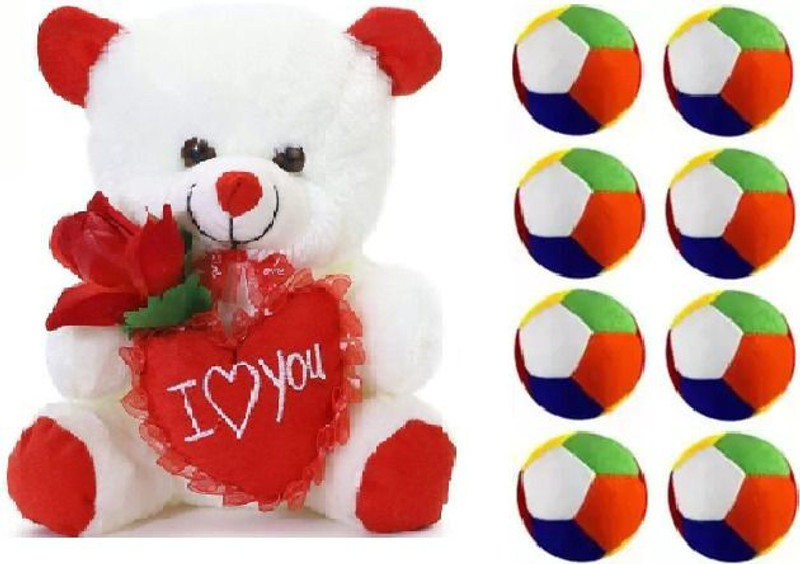 Nihan Enterprises Best Quality Soft White Heart Teddy and Soft Balls(4pc) for your kids.  - 25 cm(Multicolor)