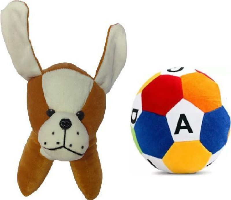 KPN New Stuffed Soft Toys plush Dog (25cm) & alphabet football(25cm) combo for kids  - 25 cm(Multicolor)