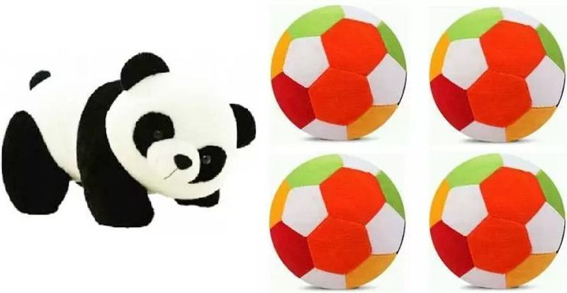 KPN New Best Quality Stuffed Soft small ball(4pc) and Panda for Kids  - 30 cm(Multicolor)