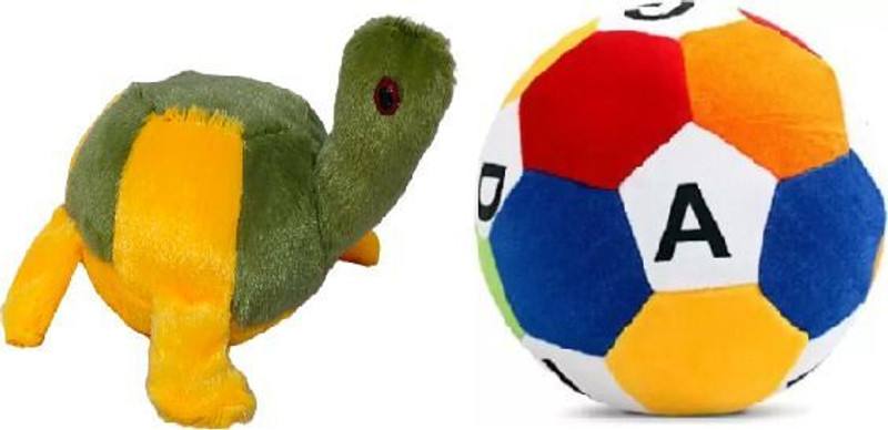 tgr cute Stuffed Soft Toys Turtle(25cm) & alphabet football(25cm) combo for kids  - 25 cm(yellow & green, Multicolor)