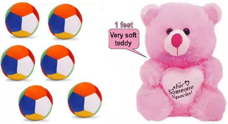 KPN New Best Quality Soft Pink Teddy and Alfa Football for Someone special.  - 25 cm(Multicolor)